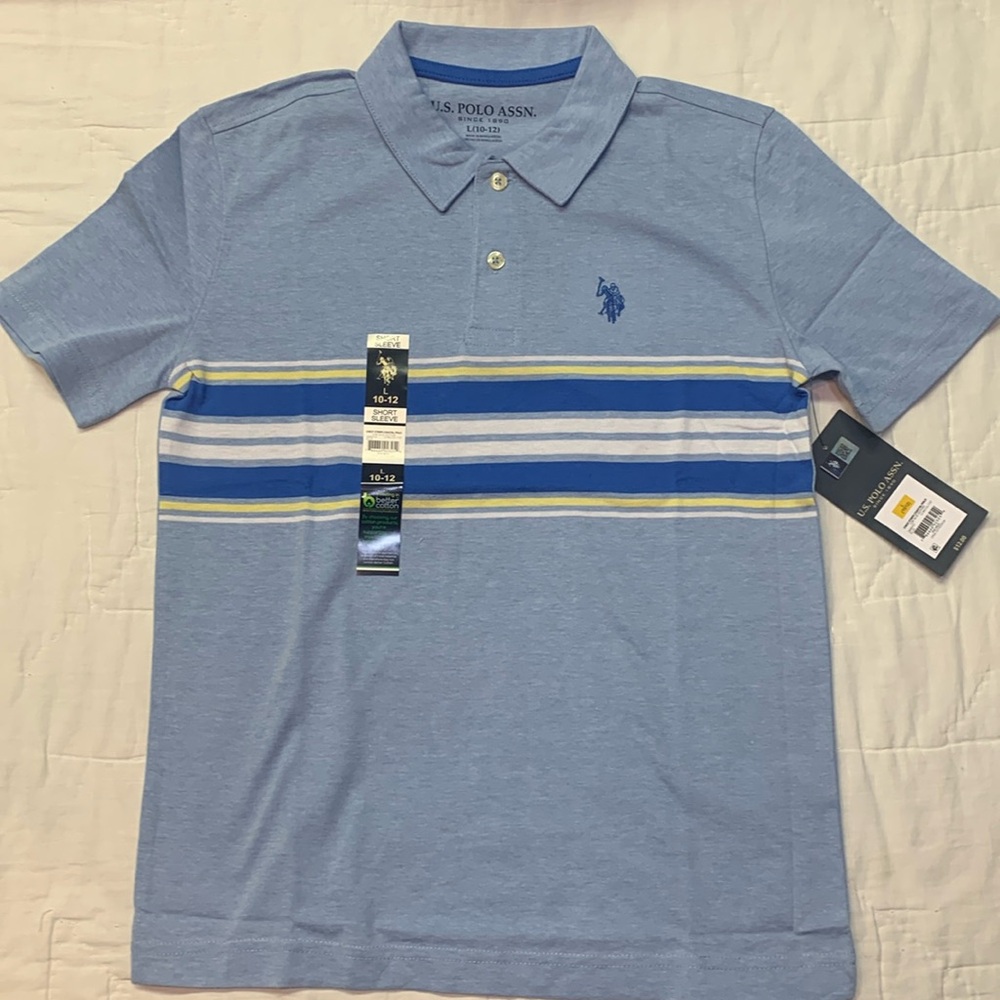 U.S. Polo Assn. Boys' Short-Sleeve Chest Stripe Jersey‎ Polo Shirt - Blue NWT